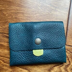 Portland Leather Blue Wallet with Yellow/Green Accent